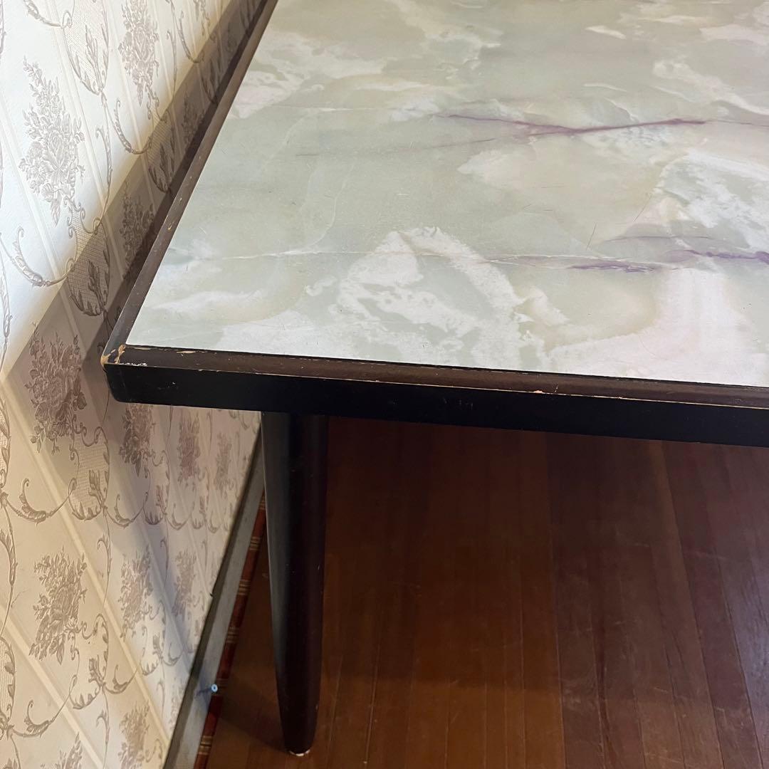 【アンティーク】昭和レトロ 木製 大理石柄 天板 ダイニングテーブル 古家具