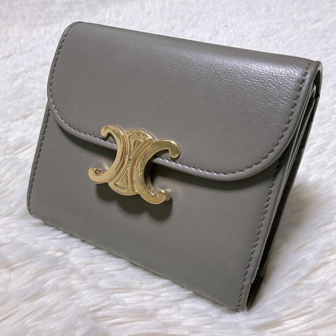 ♡正規品♡セリーヌ 三つ折り財布 トリオンフ スモールウォレット レザー グレー