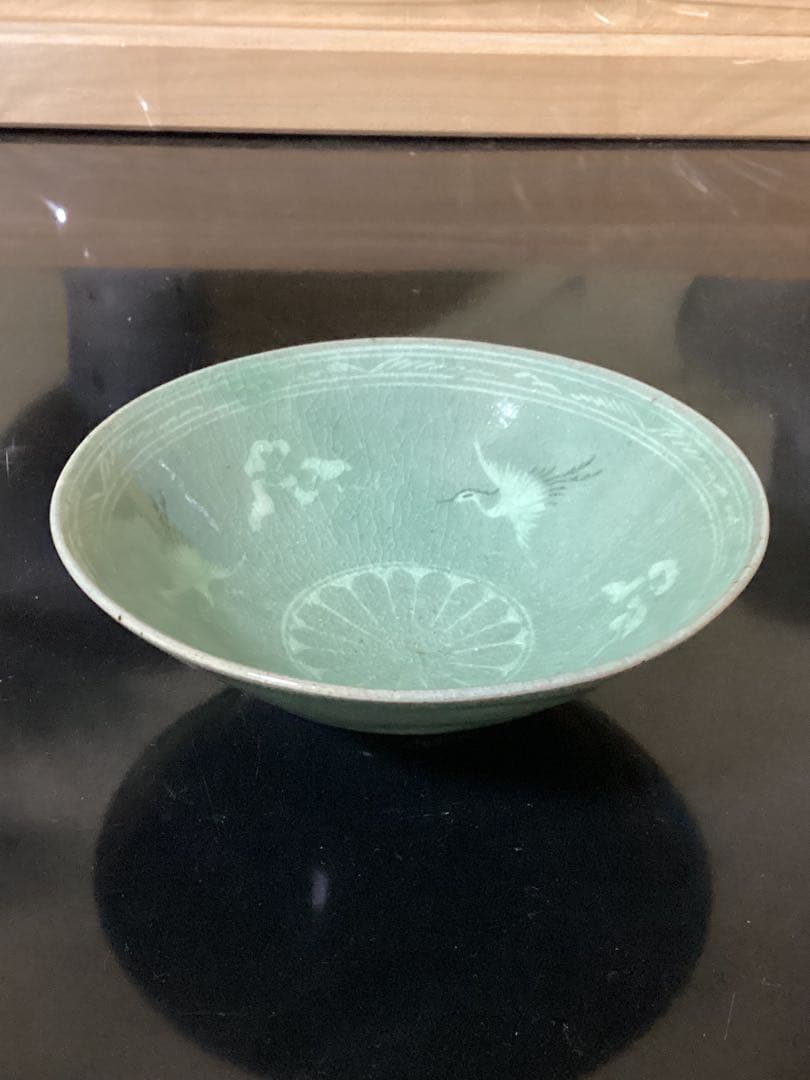 骨董古美術　茶道具　高麗青磁茶碗 幅14.3cm×高さ5cm