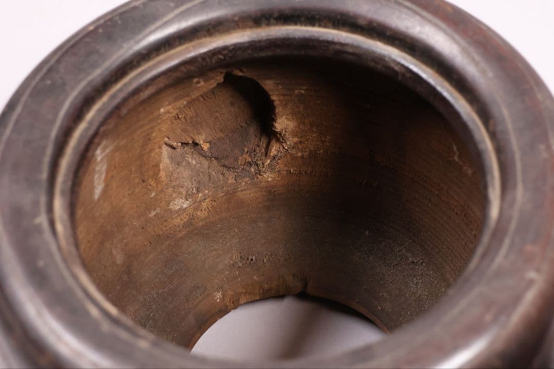 古い 桐火鉢一対 菊蒔絵 小さめ 手あぶり 6.5号 高さ15.3cm【MB30