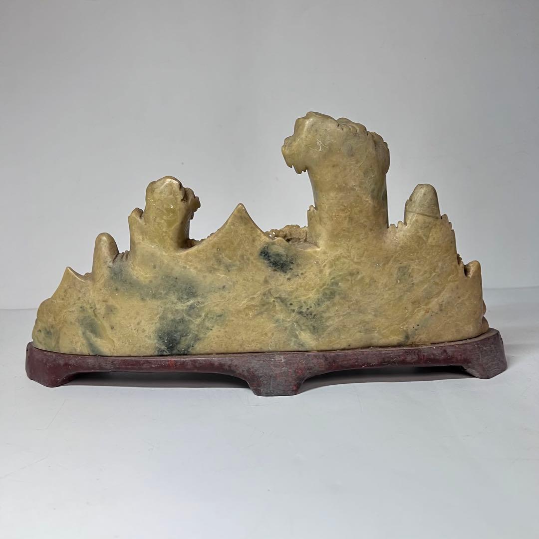 中国 寿山石楼閣山水雕 床飾 置物 彫刻