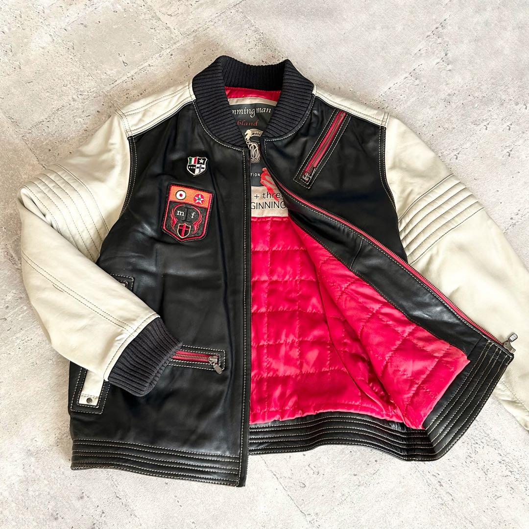 G-stage ライダースジャケット 革ジャン 羊革 ワッペン【L】