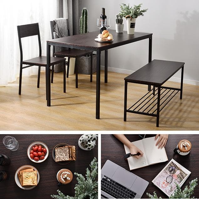 超人気！北欧風ダイニング4点セット　テーブル＋チェア2脚＋ベンチ　BROWN