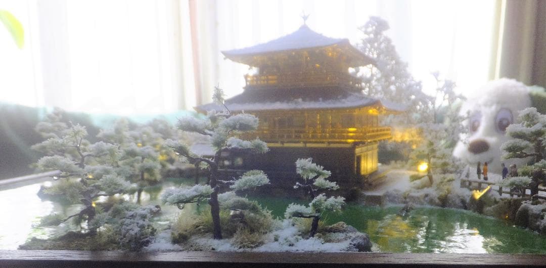 1/150・雪の金閣寺・ジオラマ・完成品・ＬＥＤライトアップ・アクリルケース付