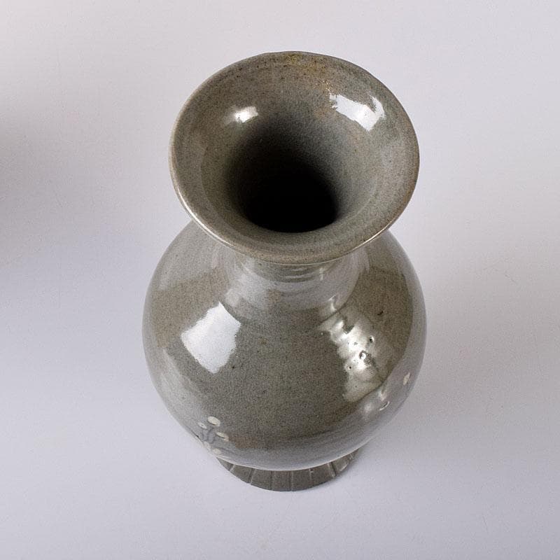 韓国美術　高麗窯　韓萬亀作　高麗青磁象嵌瓶　共箱　C　7557