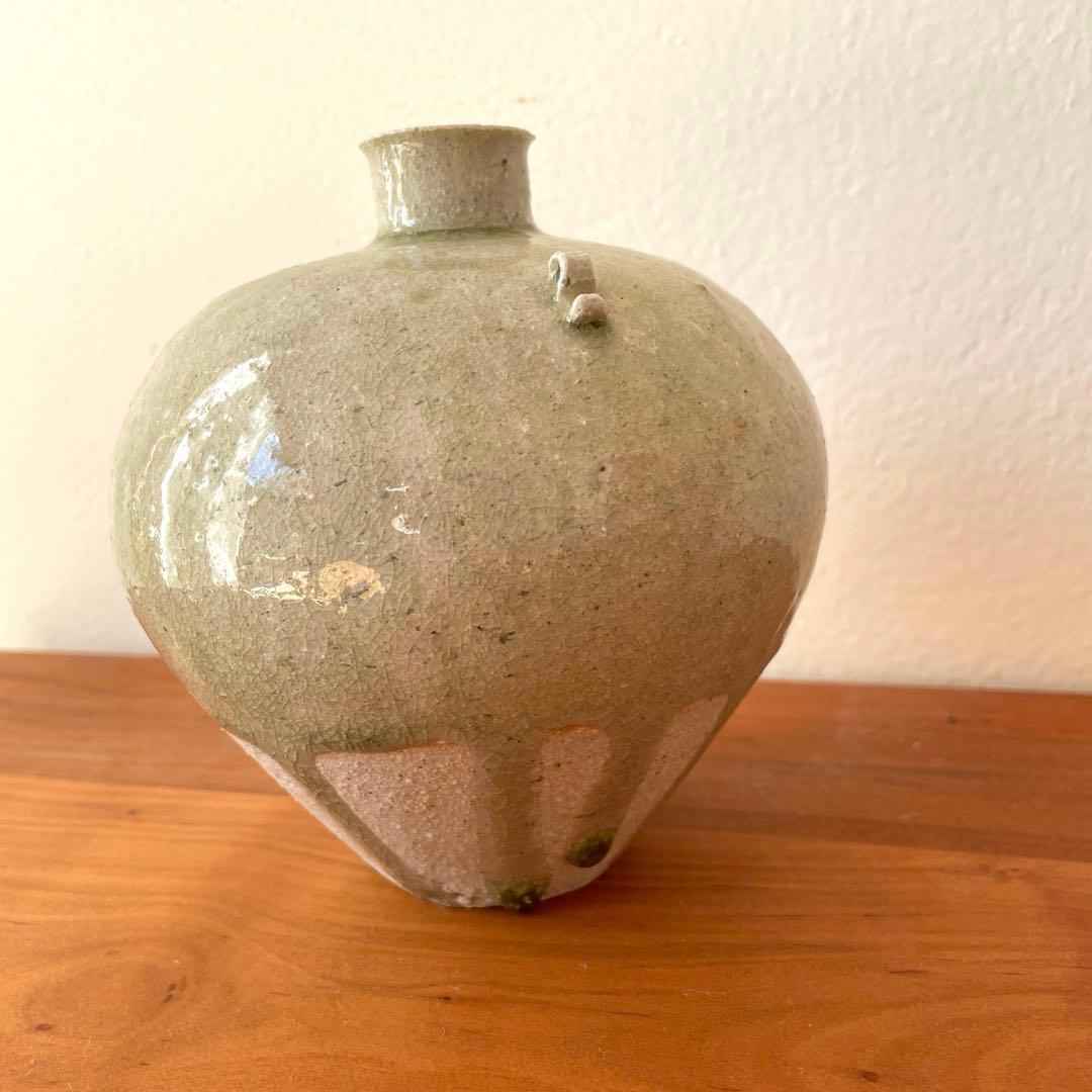 に*に様 光藤佐　耳付壺　緑釉