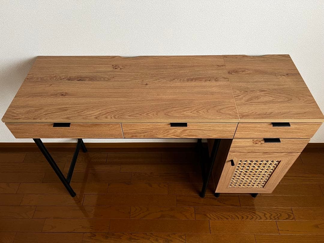 LOWYA ロウヤ　ラタン調コンソールデスク　ナチュラルウッド パソコンデスク