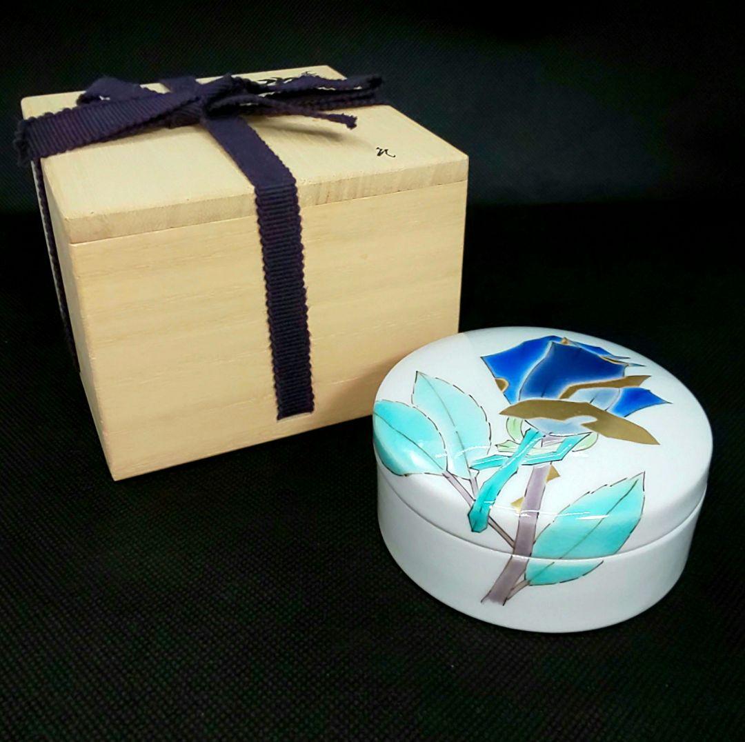 【未使用】山岸大成 九谷焼 色絵薔薇 ボンボニエール 陶箱 小物入れ