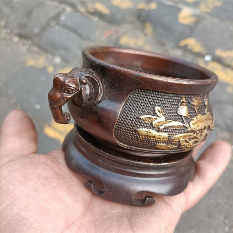 銅器 香炉 象耳彫花香炉 套炉 線香炉 装飾品 工芸品 置物