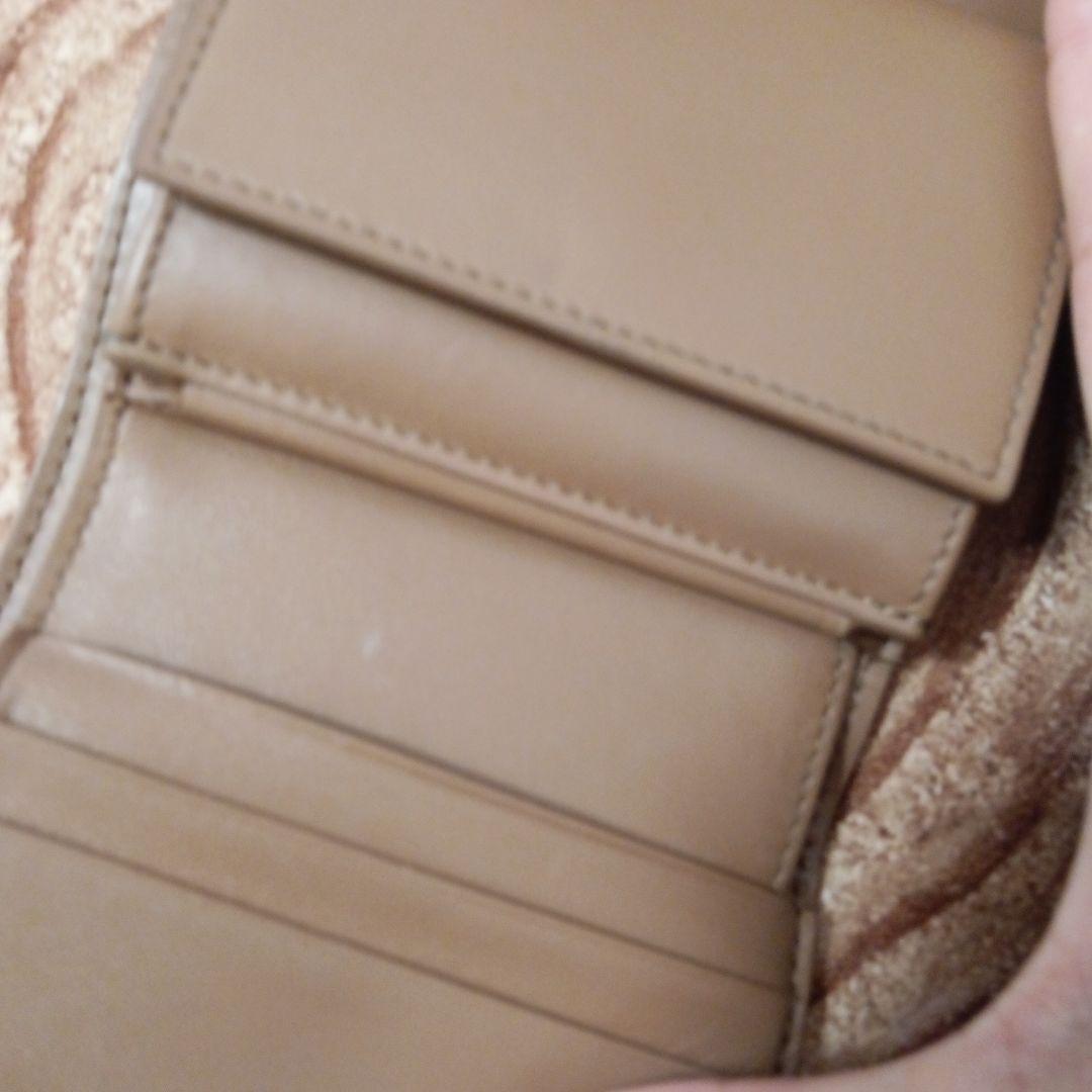 セリーヌベージュ レザー 三つ折り財布 ゴールド金具