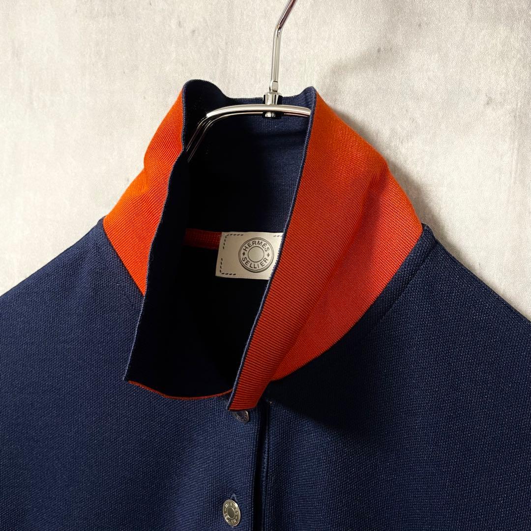 【試着のみ】エルメス セリエボタン ポロシャツ ネイビー オレンジ Mサイズ