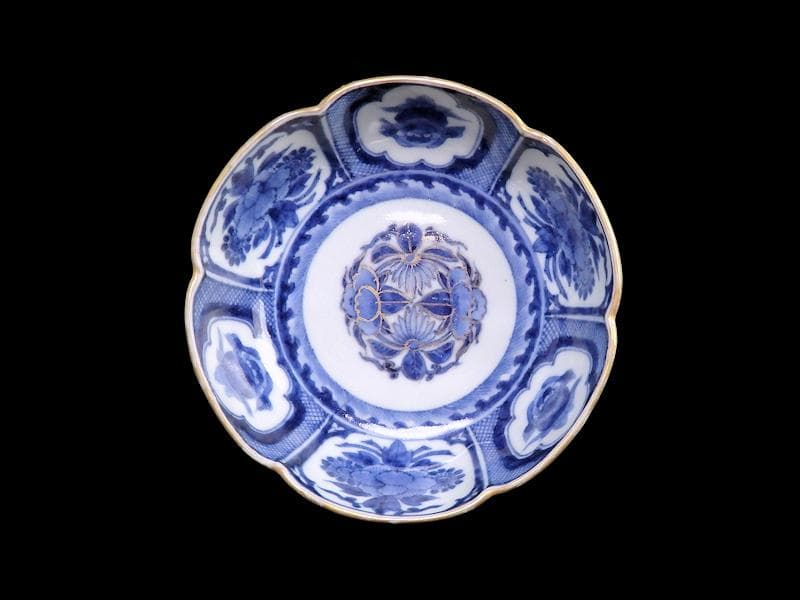 古伊万里　染付　花に獅子の図　膾皿 ５客　江戸期　B073AS-CKj