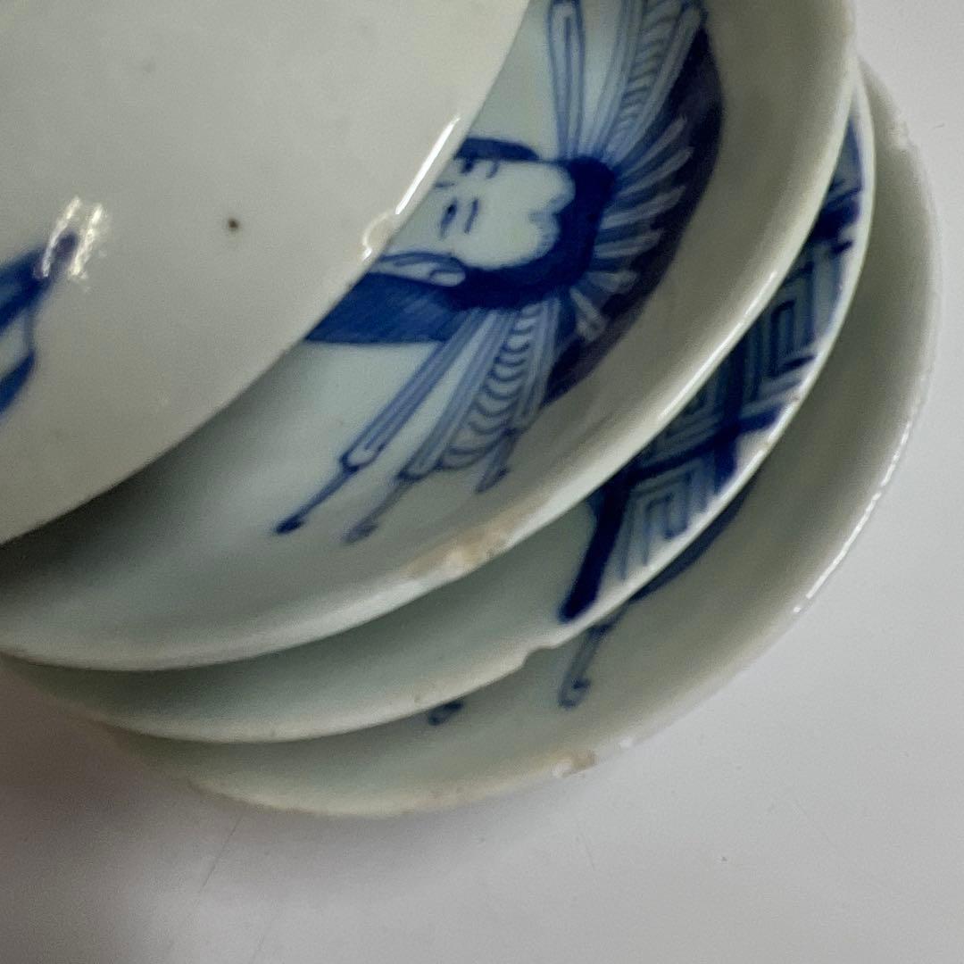 中国清朝時代　青花美人画小皿17枚　木箱　直径約11.5㎝東Y7-1024☆2F