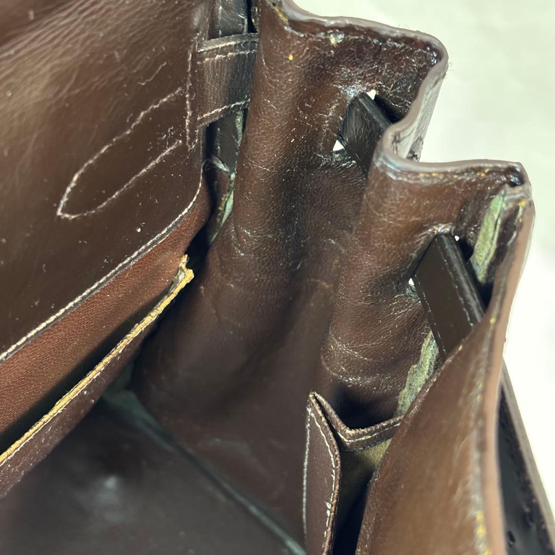 エルメス ケリー28 ルトゥルネ ボックスカーフ ブラウン レザー ハンドバッグ