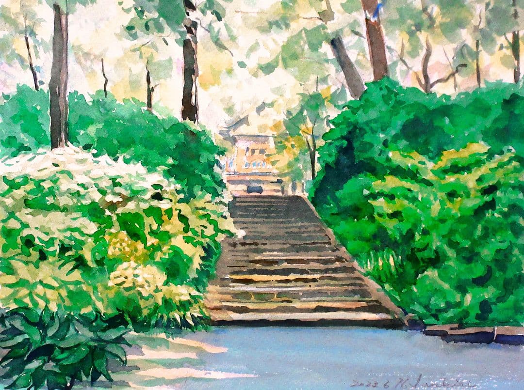 水彩画 (北鎌倉浄智寺)額縁付き