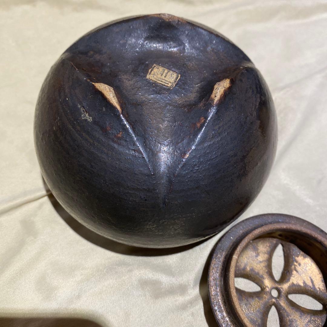 香炉　金箔　唐金　落款刻印あり
