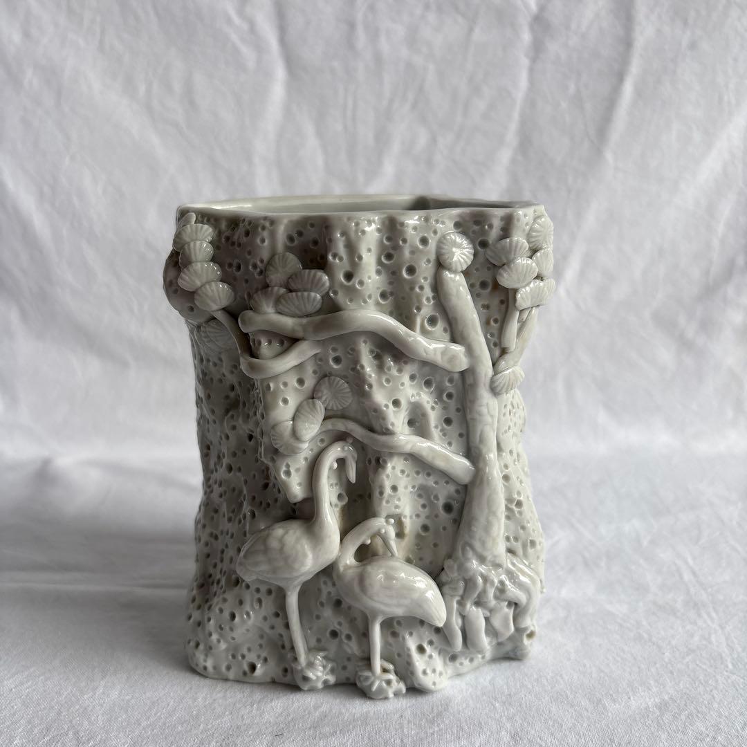 徳化窯 白磁飾文筆筒