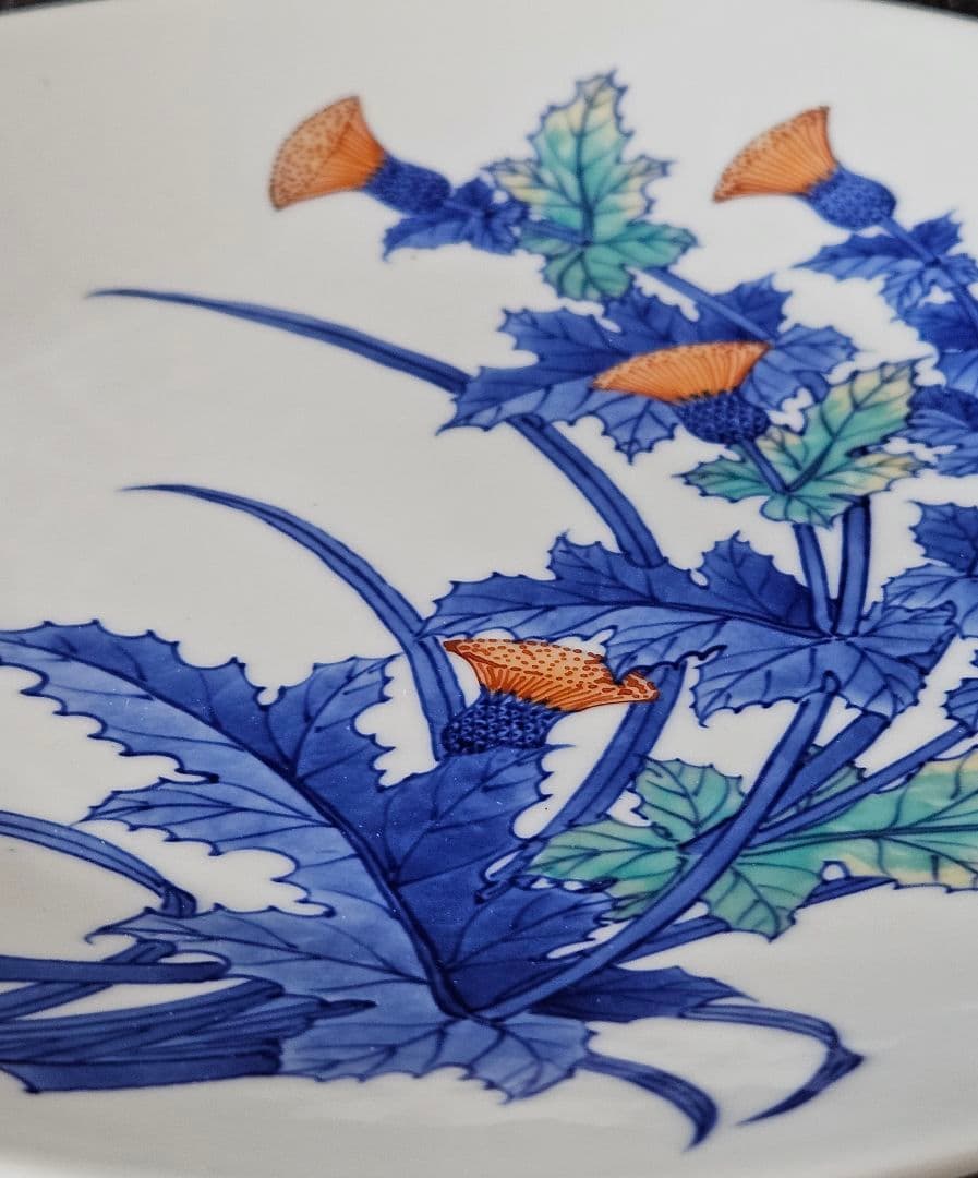 鍋島焼　鍋島御庭焼　名工　市川光春 作　 草花文様　飾り皿額皿　 約26.6cm