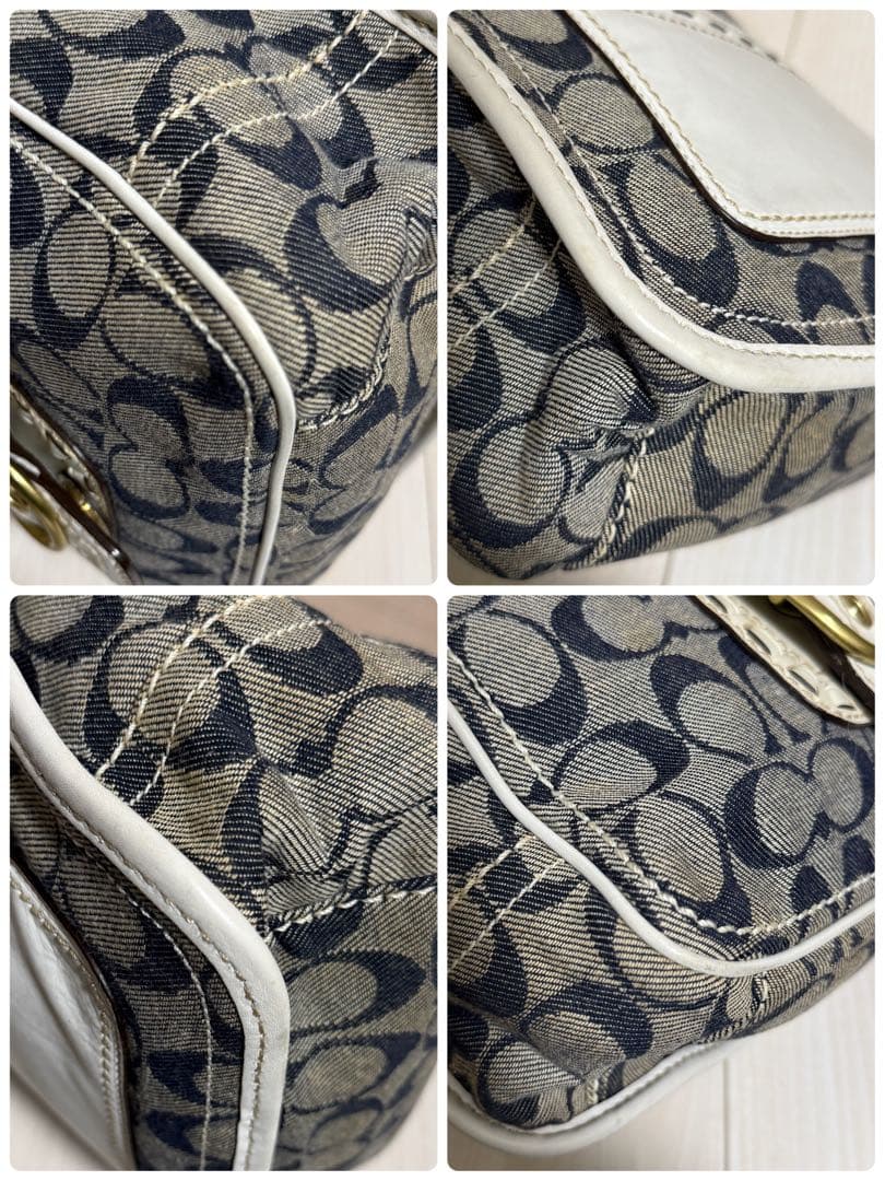 COACH コーチ ショルダーバッグ ソーホー レザー シグネチャー 白 デニム