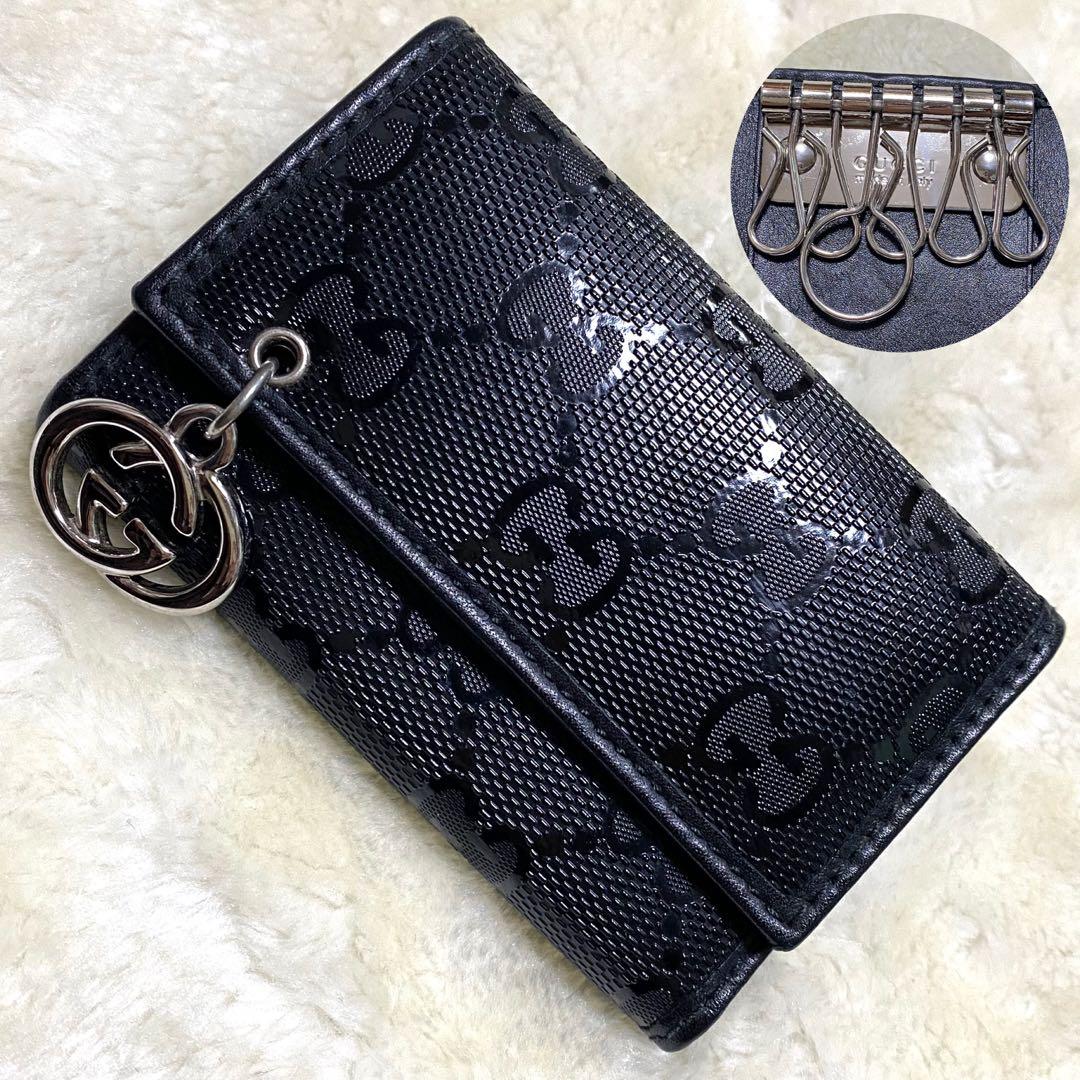 新品級✨グッチ6連キーケースインプリメGGインターロッキング黒レザーシルバー金具