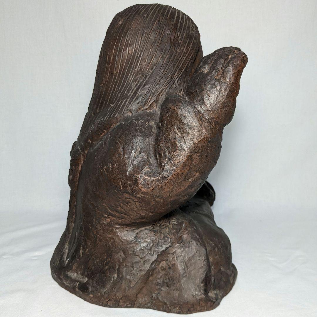 備前焼 手招きおたふく像 おかめ 陶像 置物 縁起物 彫刻 工芸品 細工物 希少