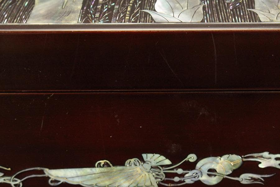 朝鮮 韓国 螺鈿 竹笹 蓋物(A848)