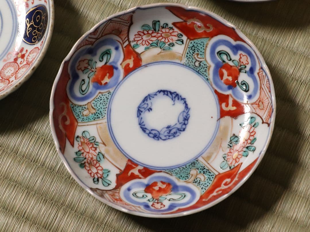 陶芸 古い伊万里焼 色絵小皿 六枚まとめ売り 冨貴長春 大明嘉靖 MA422