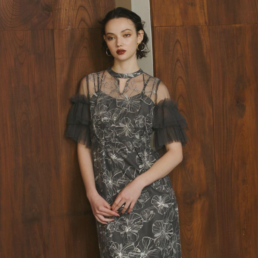 ANDRESD キーネックエンブロイダリードレス