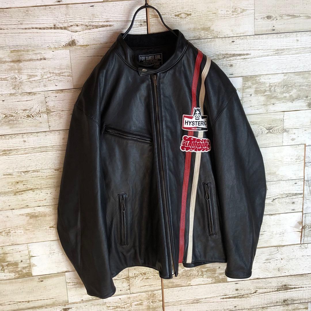 即完売 希少 ヒステリックグラマー レザージャケット 刺繍ロゴ入り