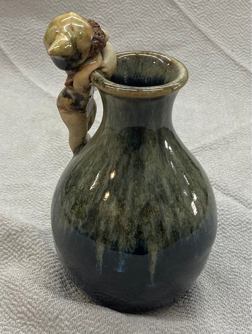 B37  森元青芳作  徳利　砥部焼　花生   「念ずれば花開く」人形　酒器