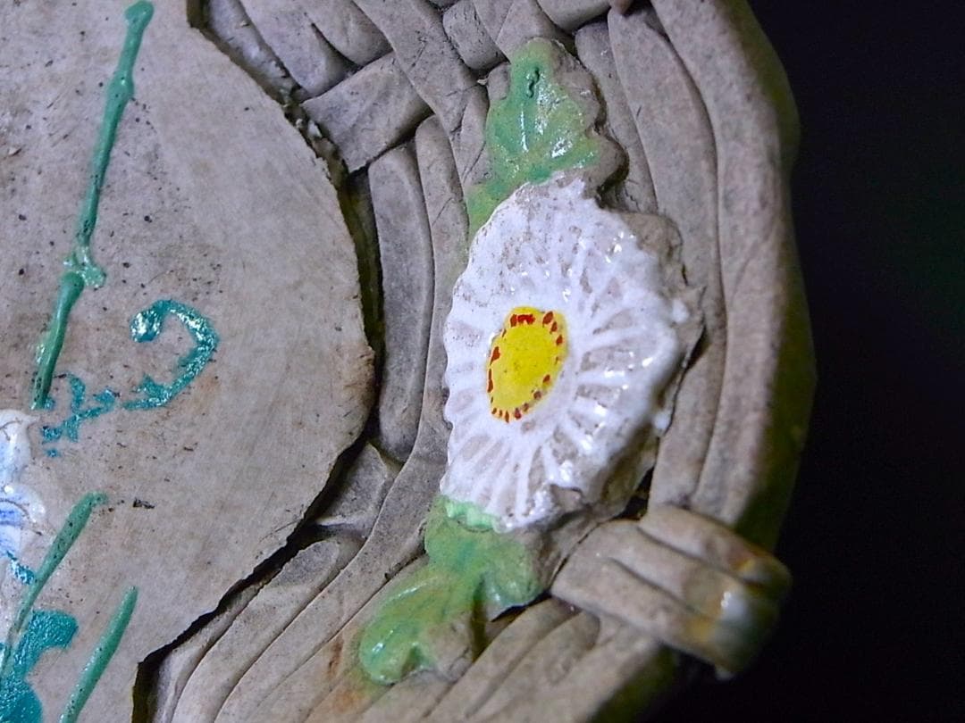 【 E918 】 素晴らしき超名品　明治期萬古焼上手作品　陽刻朝顔文飾り皿