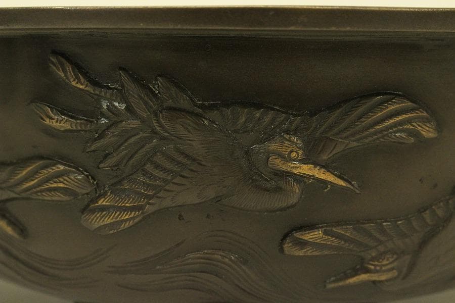 銅 水鳥模様 水盤(ZE490)