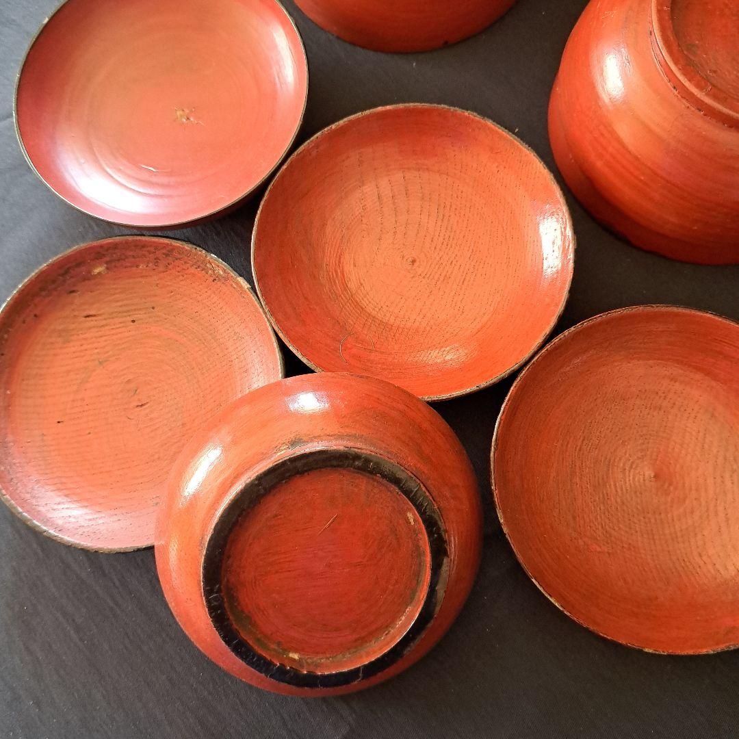 「根来(ねごろ)椀の渋み！」桃山時代？木製漆器(直径12cm) 5個セット 骨董