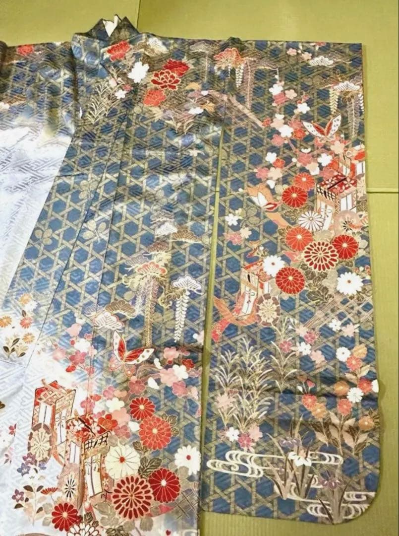 ＊振袖＊　長襦袢　２点セット　正絹　グレー系　古典柄　金彩　身丈167cm