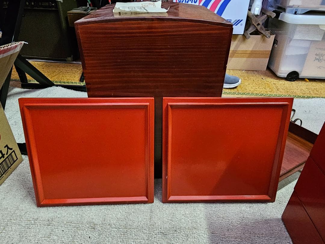 幕末明治の能登輪島塗沈金家紋重箱 蓋2枚付き