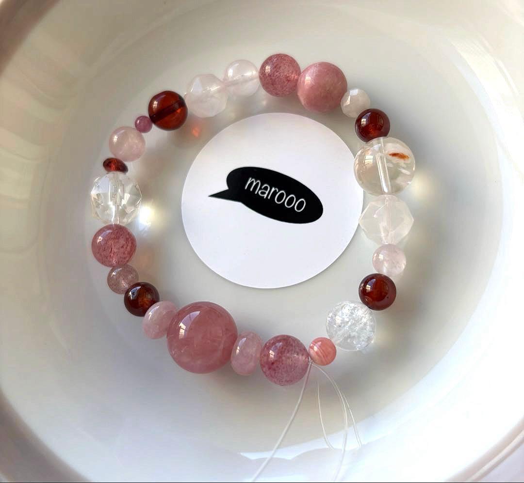 天然石ブレスレットタロガーネットディープローズクォーツアンバー水晶