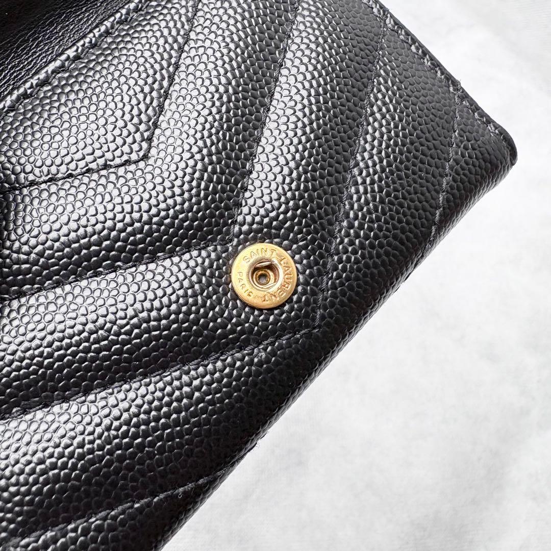 サンローラン 三つ折り財布 Vステッチ カサンドラ レザー オリガミ YSLロゴ