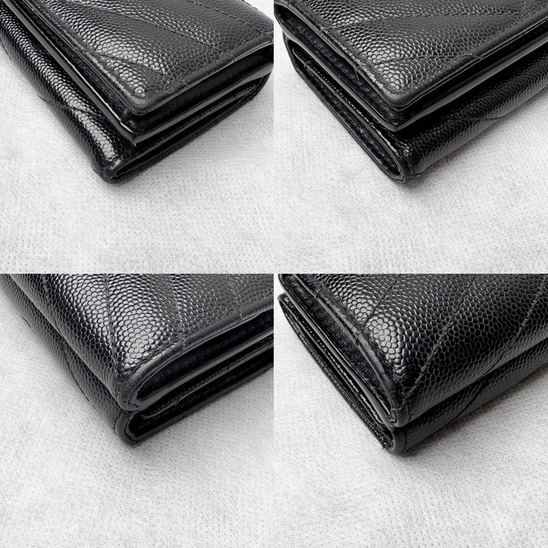 サンローラン 三つ折り財布 Vステッチ カサンドラ レザー オリガミ YSLロゴ