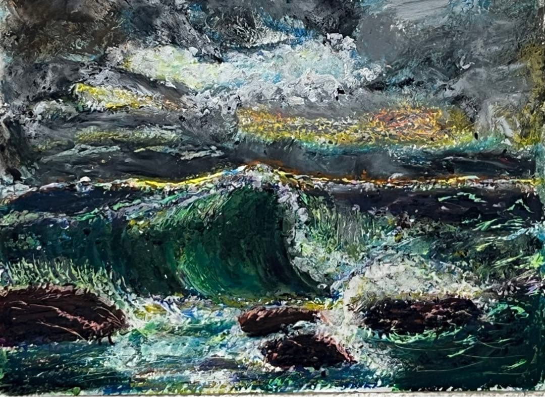 海の波 パステル画