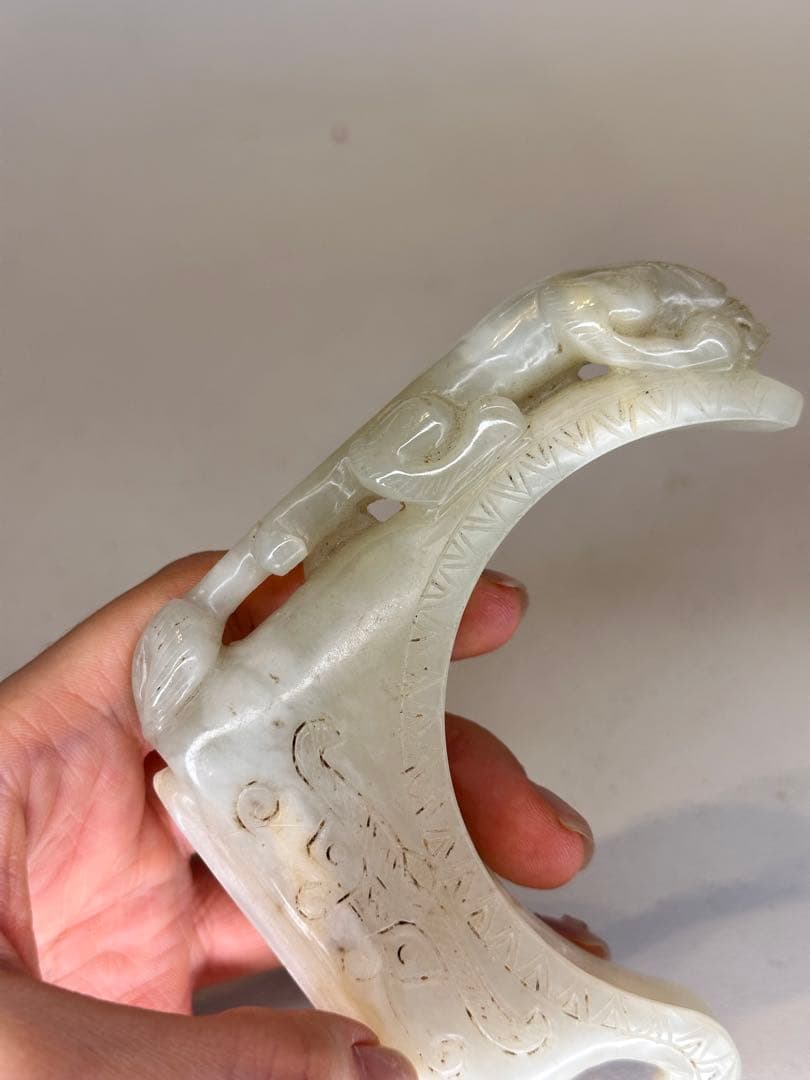 白玉 龍紋 筆架 龍彫 雕刻 文房具 古董品