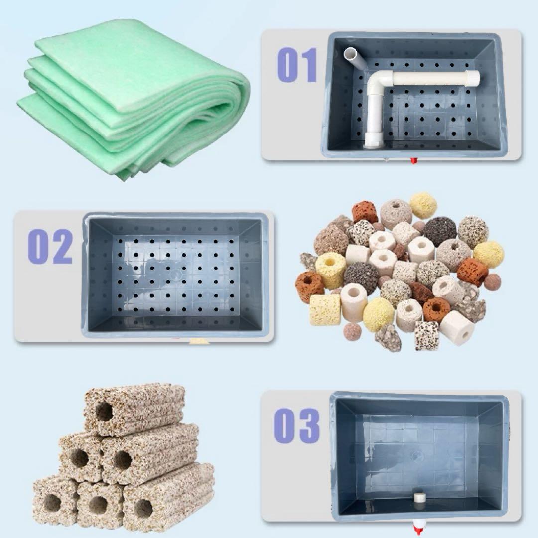 【ぱげ様】専用10w水中ポンプ付きろ過水槽と100本角棒ろ材