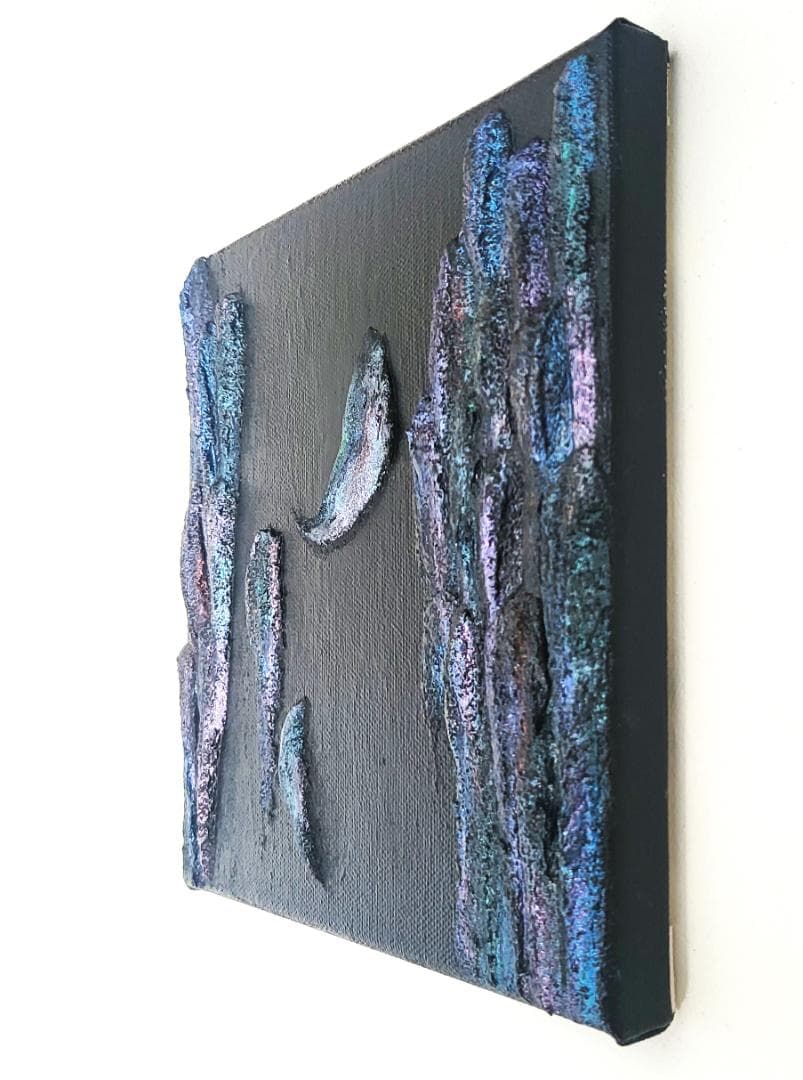 烏の濡れ羽 舞い落ちる テクスチャーアート 18×18㎝ S0 原画1点のみ