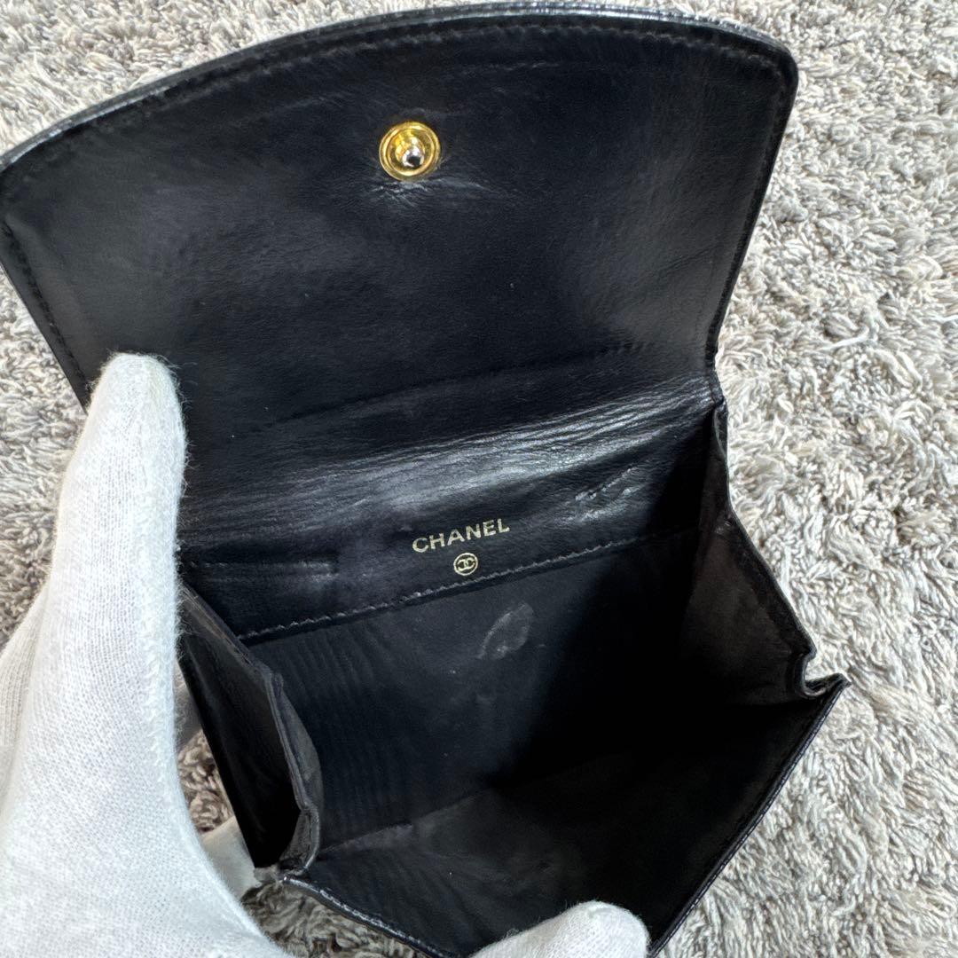 CHANEL シャネル 折り財布 Wホック ココマーク キャビアスキン
