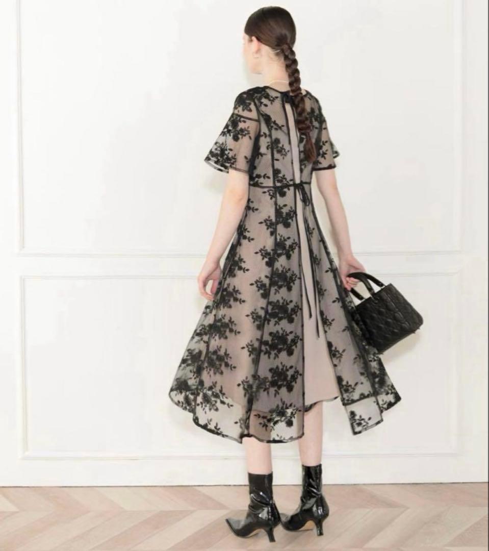 【美品】Leja 花柄後ろリボン半袖キャミワンピースセットアップドレス　S