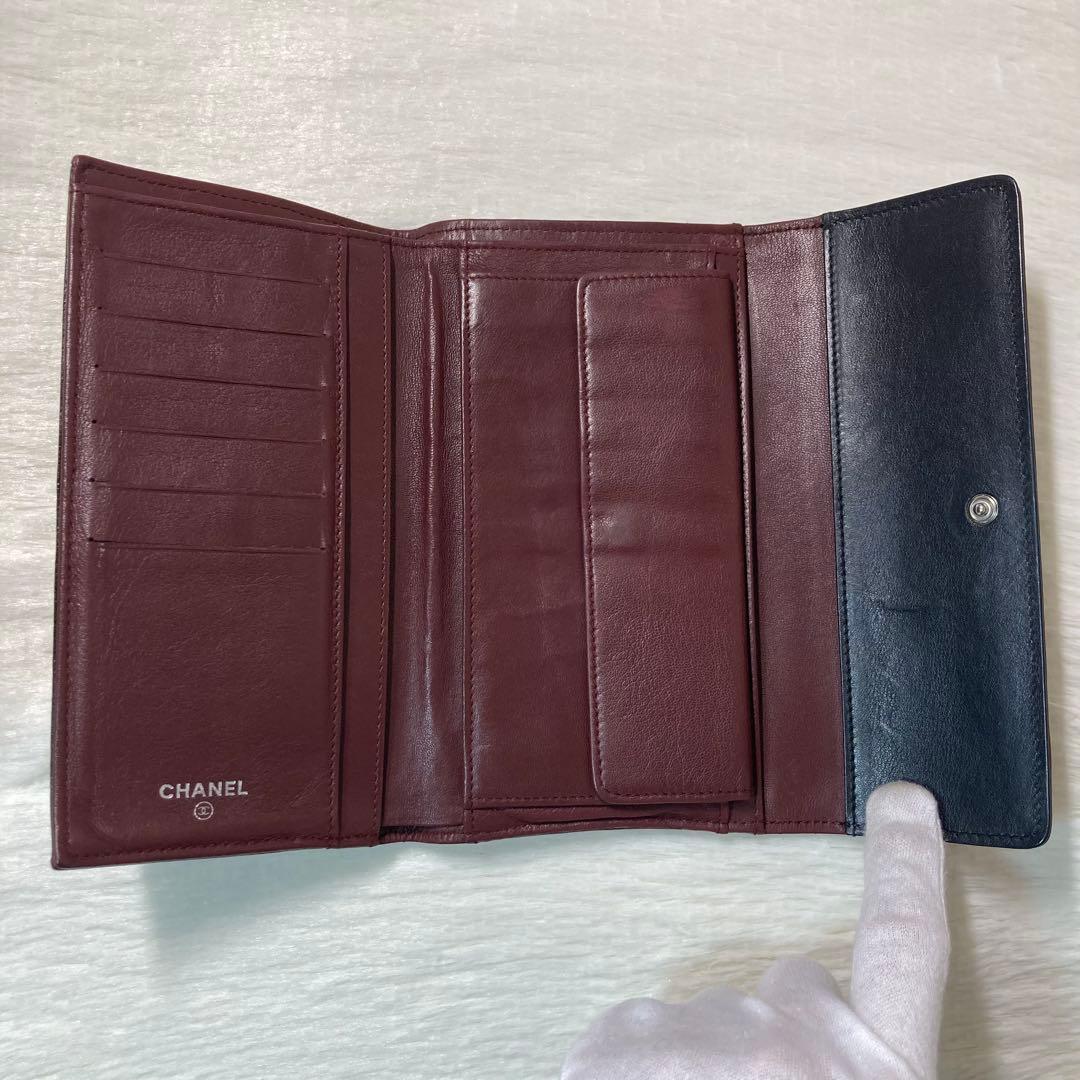 CHANEL シャネル　長財布　ロング　三つ折り　ビコローレ　バイカラー　黒