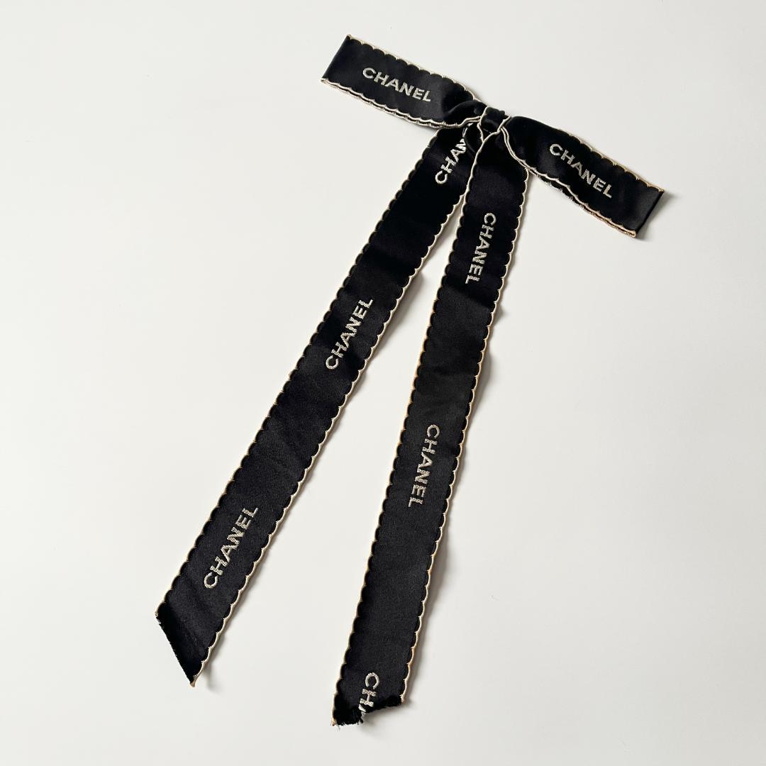シャネル リボン ブローチ ブラック×ホワイトステッチ コメあり ヴィンテージ