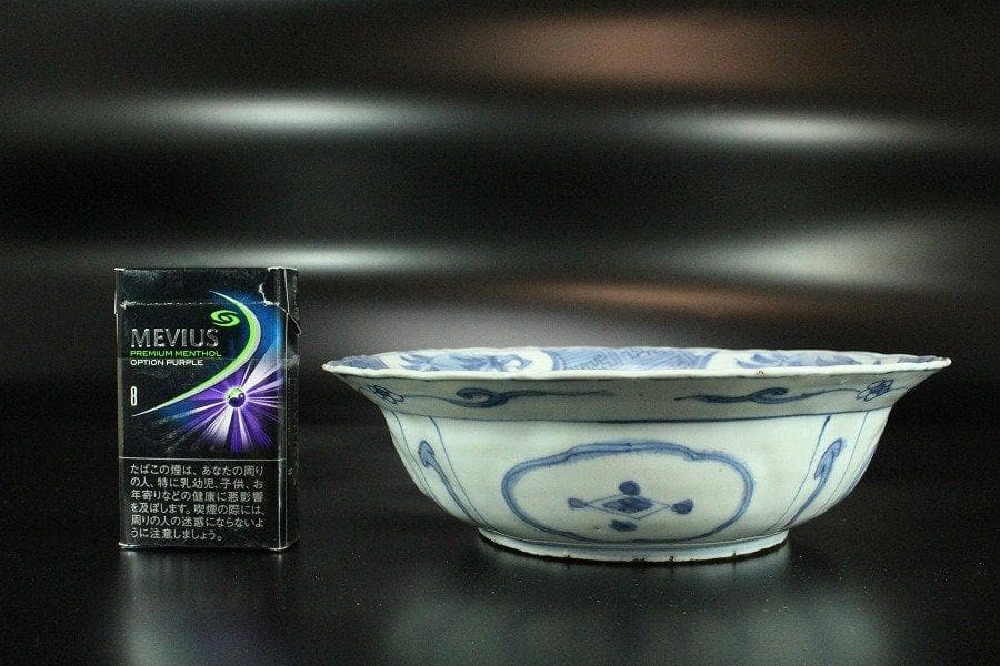 中国美術 古染付 兜鉢 折口碗 芙蓉手 明 φ20.5cm 旧家蔵出