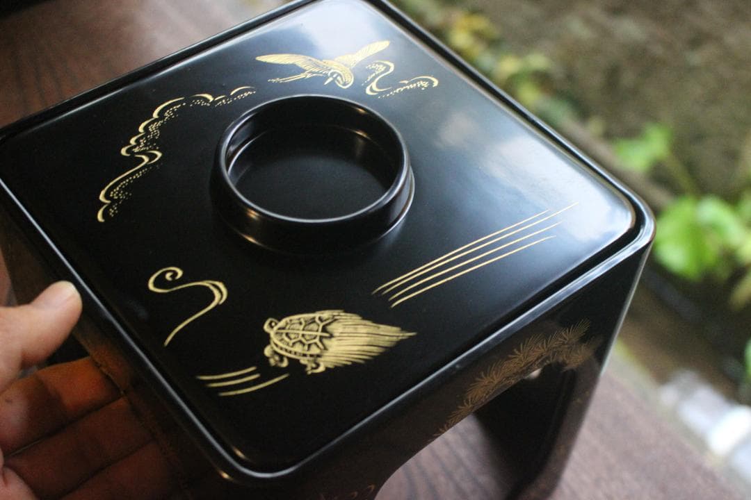 デッドストック！！極上松竹梅鶴亀沈金の映える輪島塗屠蘇器重箱揃い（検重箱お重