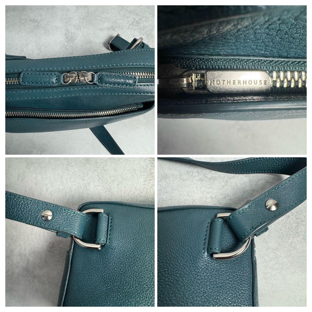 ✨極美品✨マザーハウス リニア ショルダーバッグ ロゴ レザー レディース 深緑