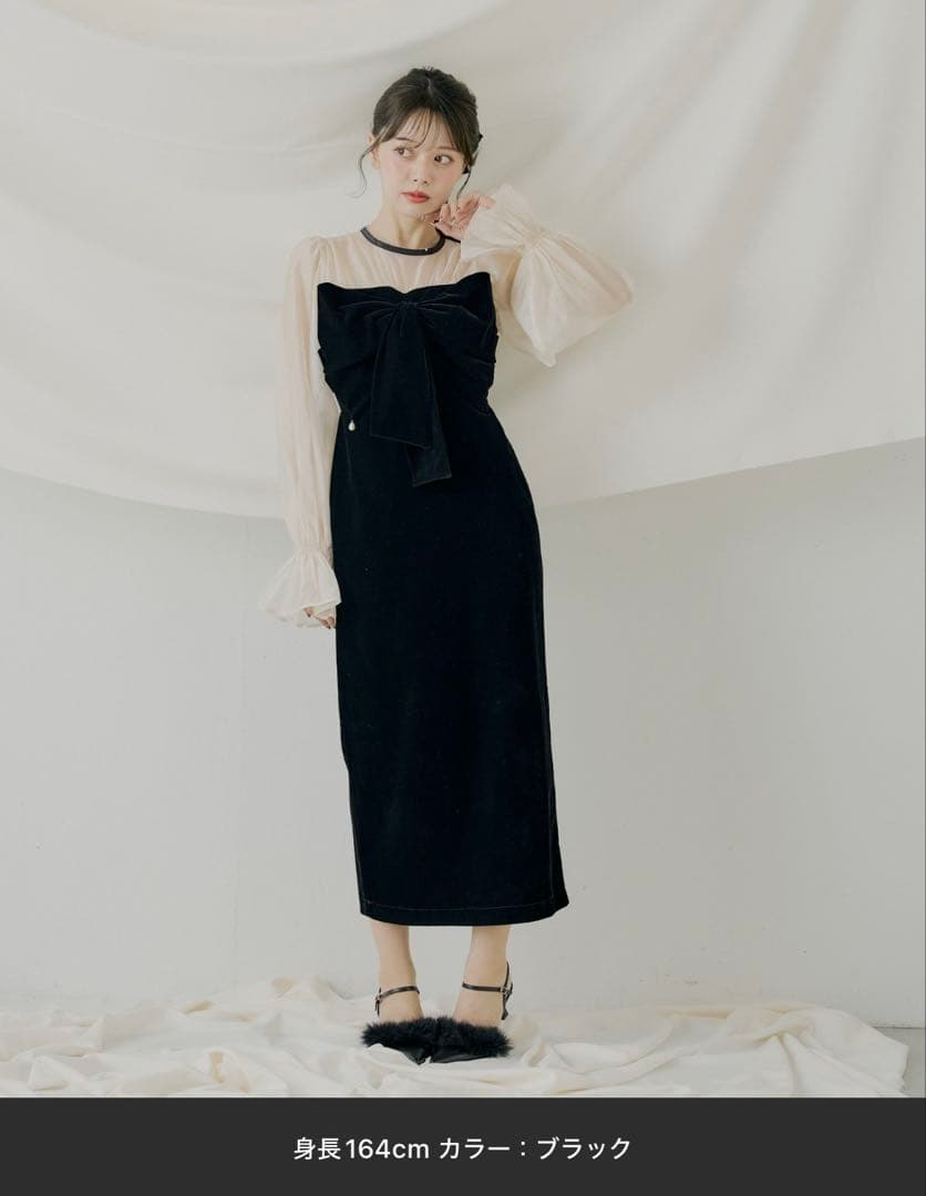 【SALON by Chico】配色シアーリボンベロアワンピース/オケージョン